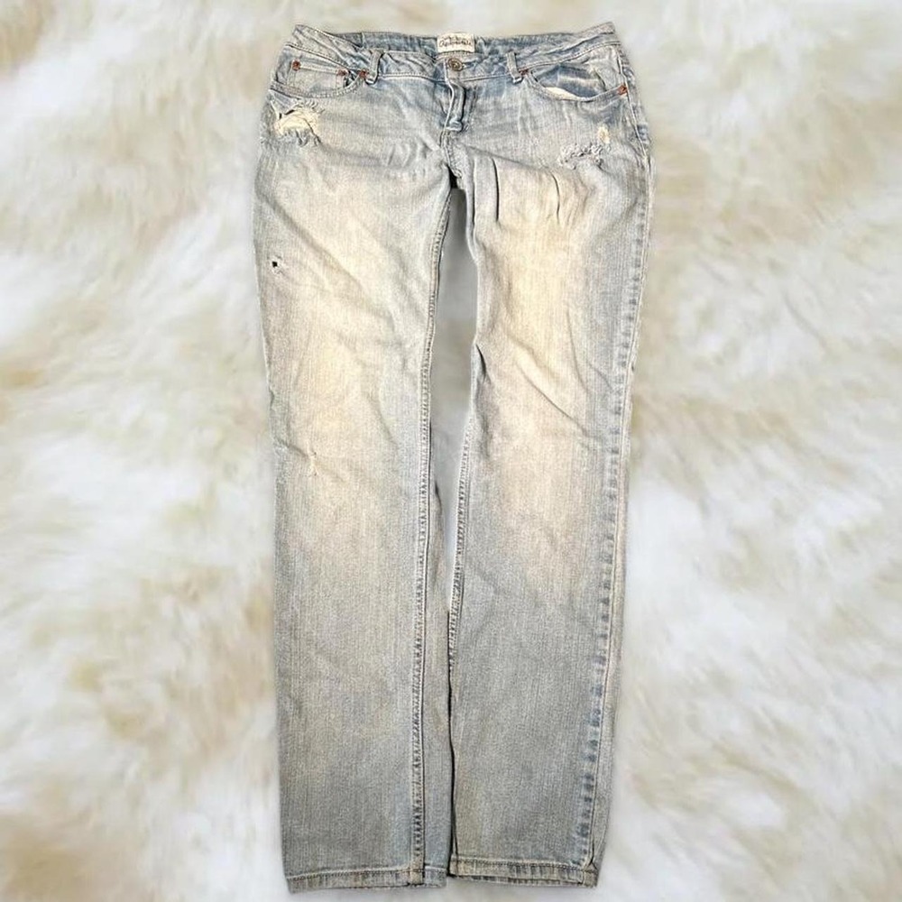 Aeropostale Low Rise Y2K Faded Light Wash Distressed Skinny Jeans Size 9/10